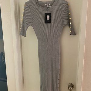 Gray button dress with gold buttons